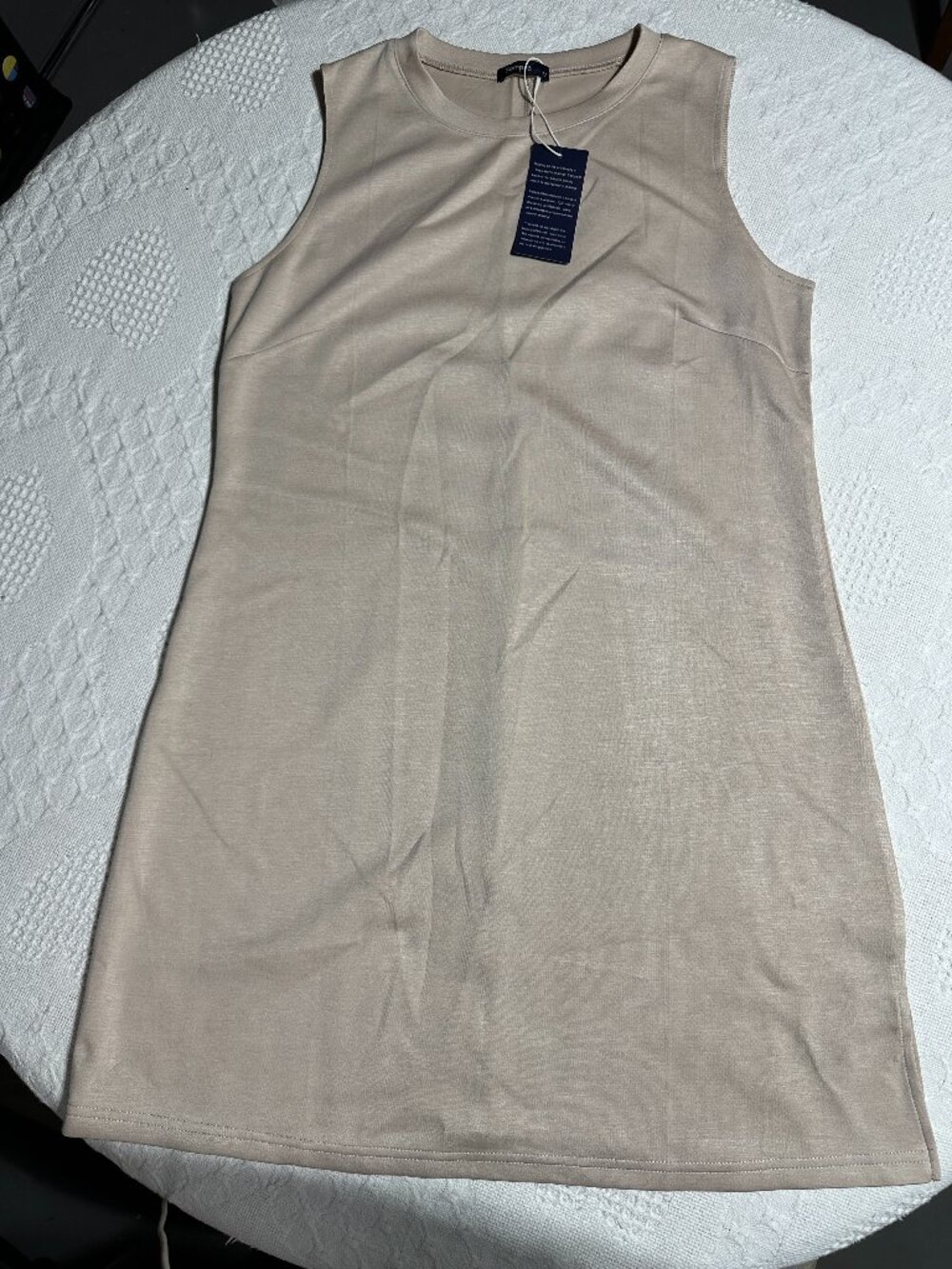 NWT Sampeel Beige Sleeveless Shift Dress M Minimalist Capsule Wardrobe